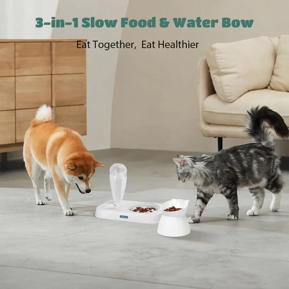 New 3-in-1 Raised, Whisker Friendly, Slow Feeder Pet Bowl